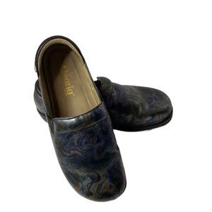 Alegria by PG Lite Black Leather Clogs Multi Color Metallic Swirls Size EU39 US9
